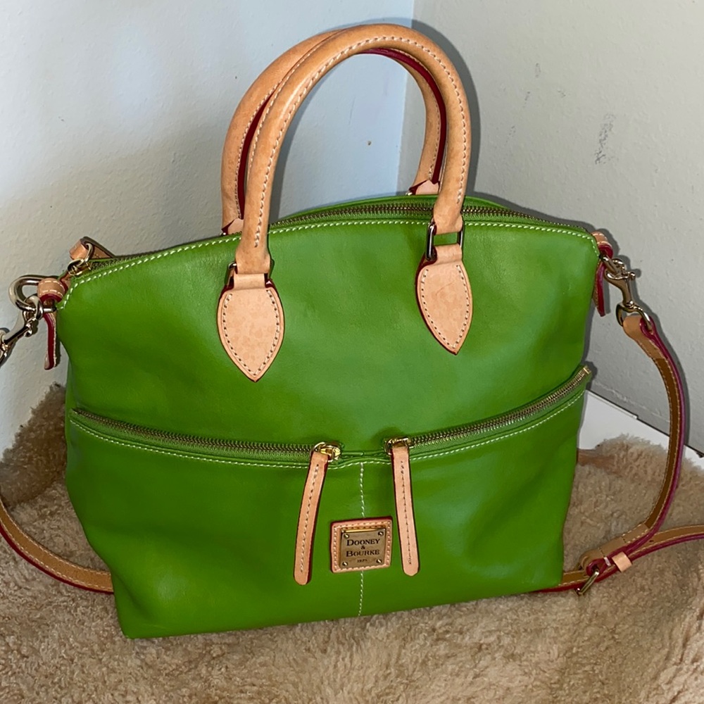 Dooney & Bourke Pebble Leather green Double Pocket Satchel